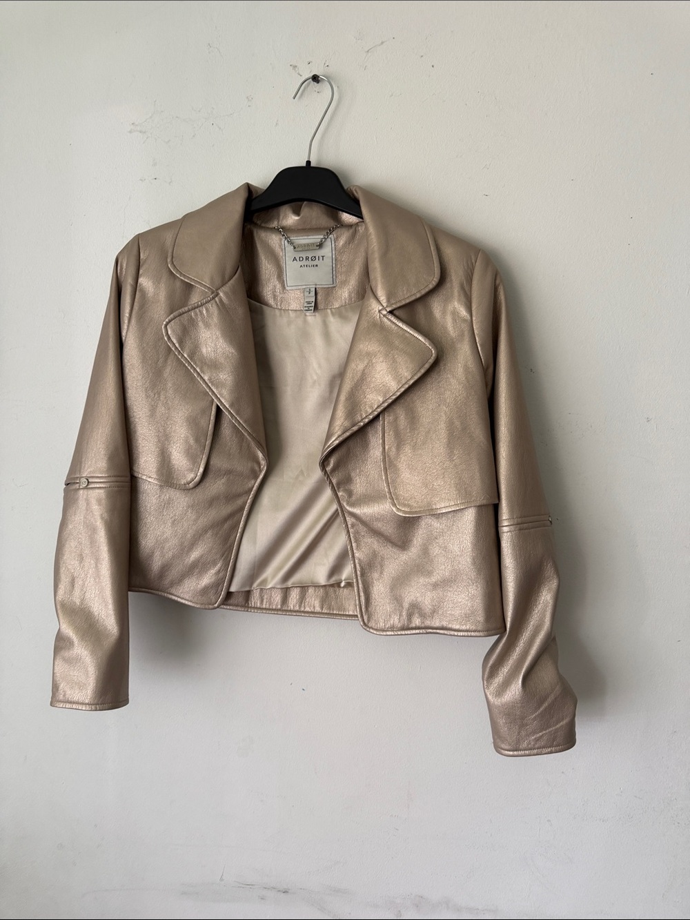 Metallic Taupe Cropped Leather Jacket - Women's